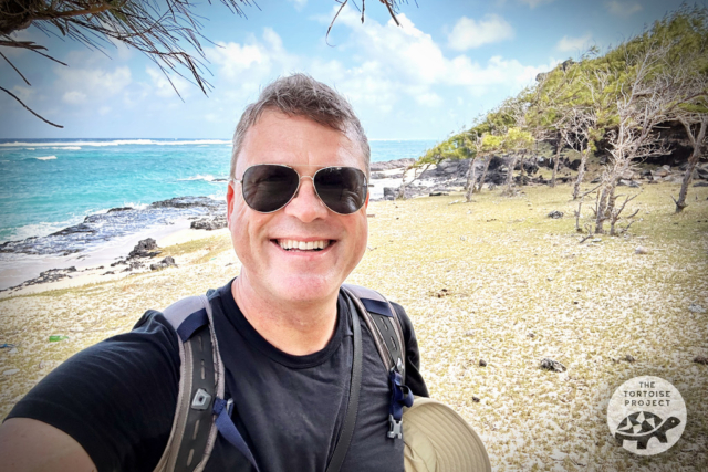 I'm hiking along the eastern beach of Rodrigues, near Trou d'Argent Beach. Kevin Gepford at Trou d'Argent Beach, Rodrigues.