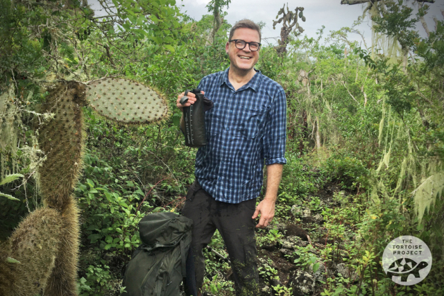 Kevin Gepford — very sweaty from a difficult hike in the heat of Santa Cruz island, Galápagos.